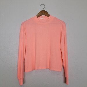 June & Hudson Neon Pink Ribbed Long Sleeve Blouse